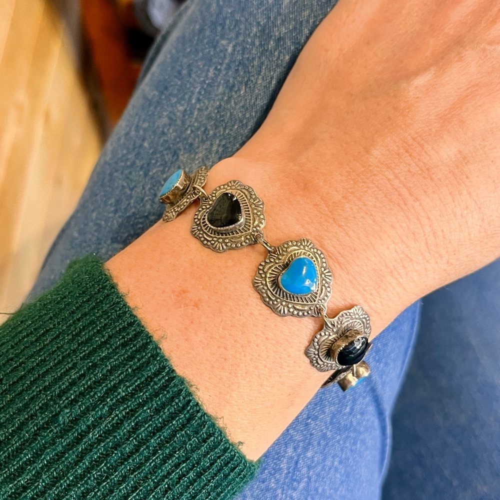 Sterling Enamel Heart Link Bracelet
